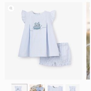 Elegant Baby boat embroidered Oxford stripe dress lil baby sprouts